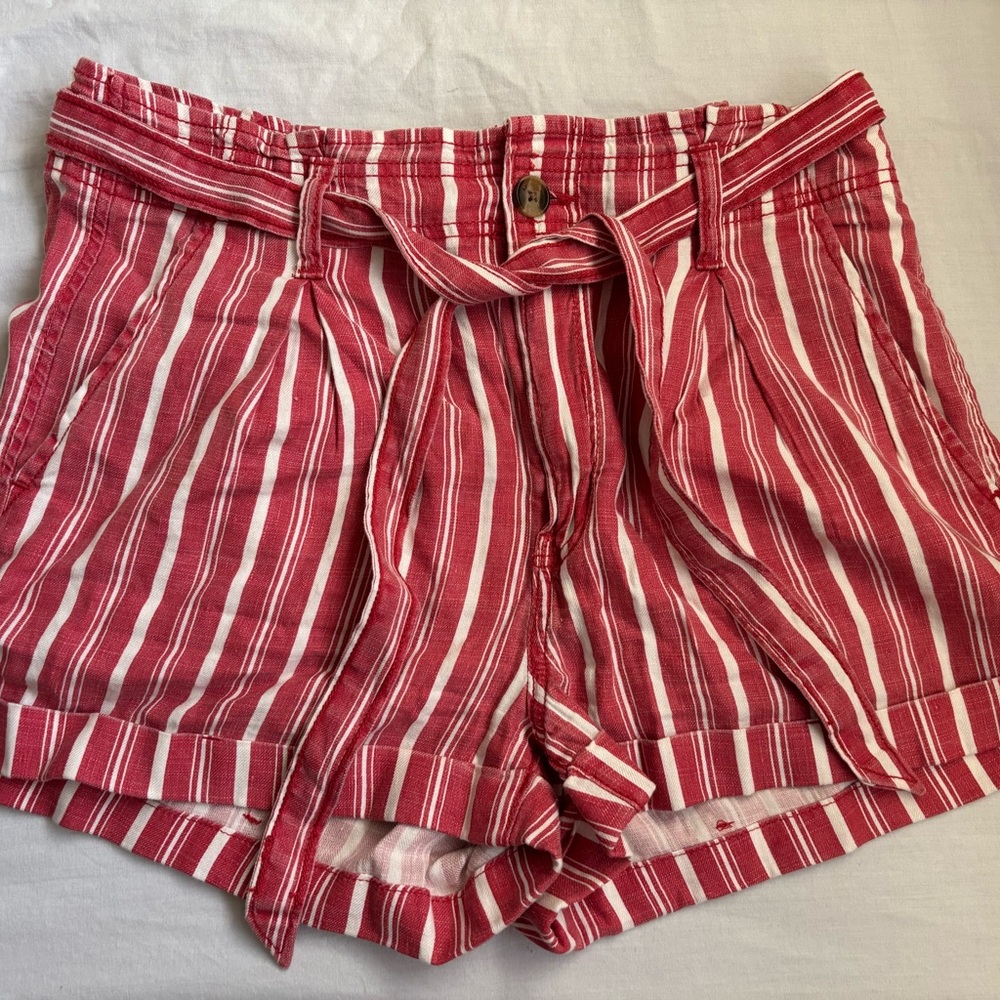 American Eagle Outfitters Red Striped High Waist Shorts